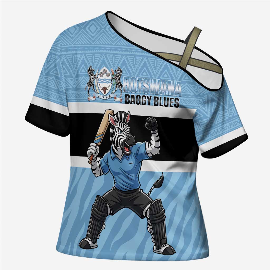 Custom Botswana Cricket Cross Shoulder Shirt Go Baggy Blues Zebra Mascot - Wonder Print Shop