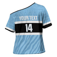 Custom Botswana Cricket Cross Shoulder Shirt Go Baggy Blues Zebra Mascot - Wonder Print Shop