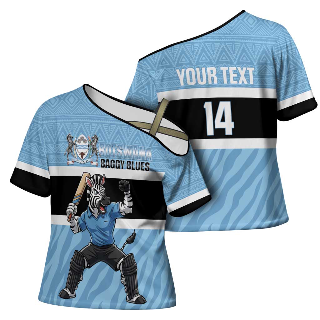 Custom Botswana Cricket Cross Shoulder Shirt Go Baggy Blues Zebra Mascot - Wonder Print Shop