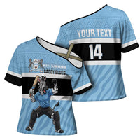 Custom Botswana Cricket Cross Shoulder Shirt Go Baggy Blues Zebra Mascot - Wonder Print Shop