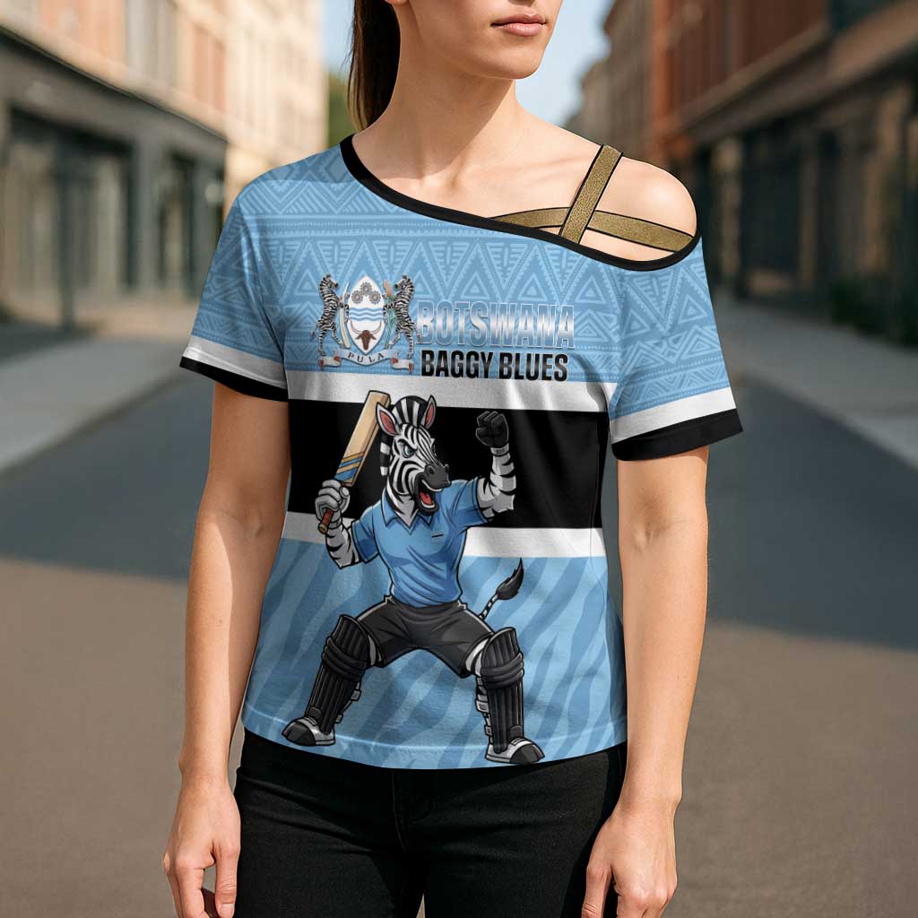 Custom Botswana Cricket Cross Shoulder Shirt Go Baggy Blues Zebra Mascot - Wonder Print Shop