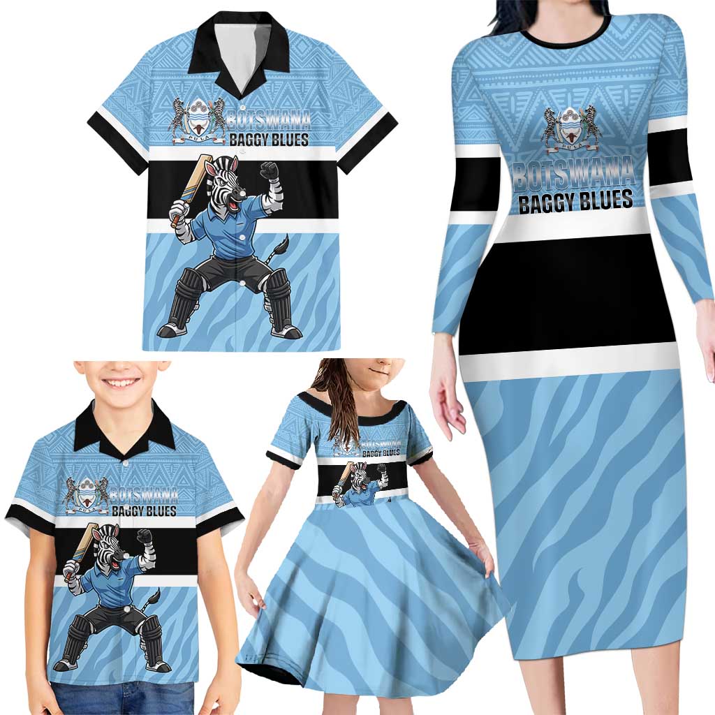 Custom Botswana Cricket Family Matching Long Sleeve Bodycon Dress and Hawaiian Shirt Go Baggy Blues Zebra Mascot - Wonder Print Shop