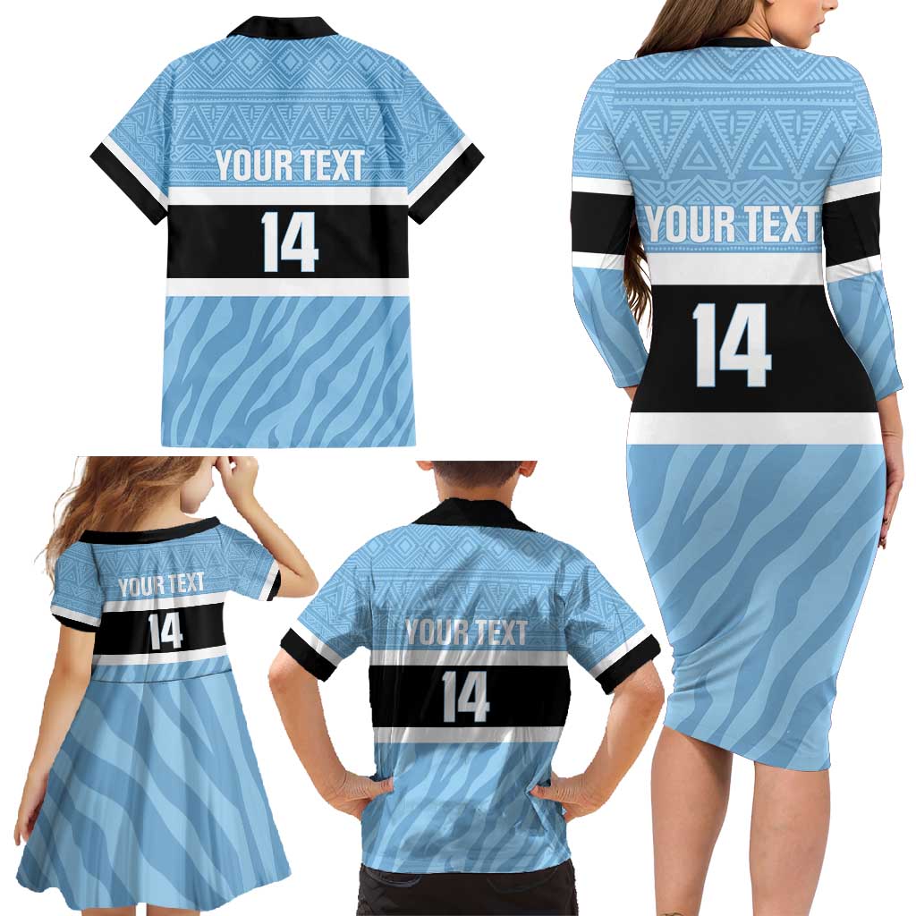 Custom Botswana Cricket Family Matching Long Sleeve Bodycon Dress and Hawaiian Shirt Go Baggy Blues Zebra Mascot - Wonder Print Shop