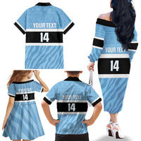 Custom Botswana Cricket Family Matching Off The Shoulder Long Sleeve Dress and Hawaiian Shirt Go Baggy Blues Zebra Mascot - Wonder Print Shop