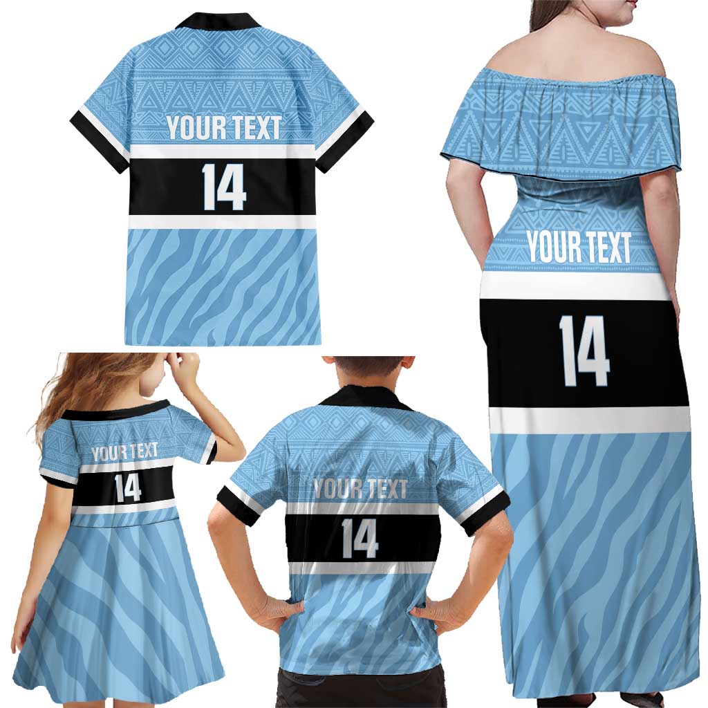 Custom Botswana Cricket Family Matching Off Shoulder Maxi Dress and Hawaiian Shirt Go Baggy Blues Zebra Mascot - Wonder Print Shop