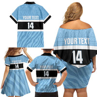 Custom Botswana Cricket Family Matching Off Shoulder Short Dress and Hawaiian Shirt Go Baggy Blues Zebra Mascot - Wonder Print Shop