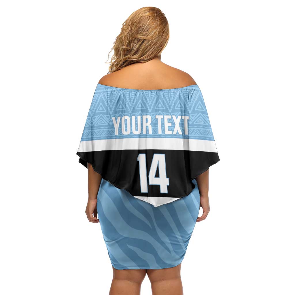 Custom Botswana Cricket Family Matching Off Shoulder Short Dress and Hawaiian Shirt Go Baggy Blues Zebra Mascot - Wonder Print Shop