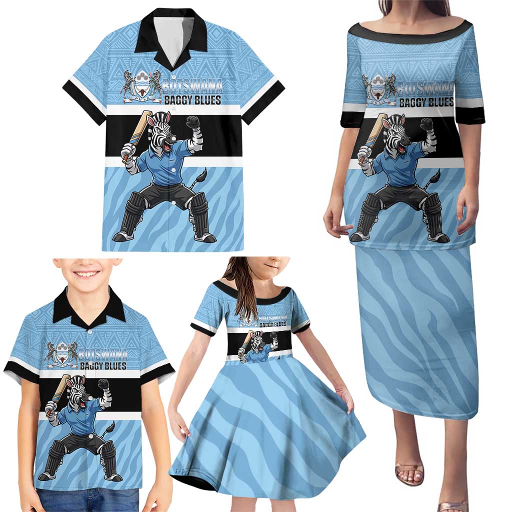 Custom Botswana Cricket Family Matching Puletasi and Hawaiian Shirt Go Baggy Blues Zebra Mascot - Wonder Print Shop