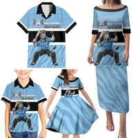 Custom Botswana Cricket Family Matching Puletasi and Hawaiian Shirt Go Baggy Blues Zebra Mascot - Wonder Print Shop