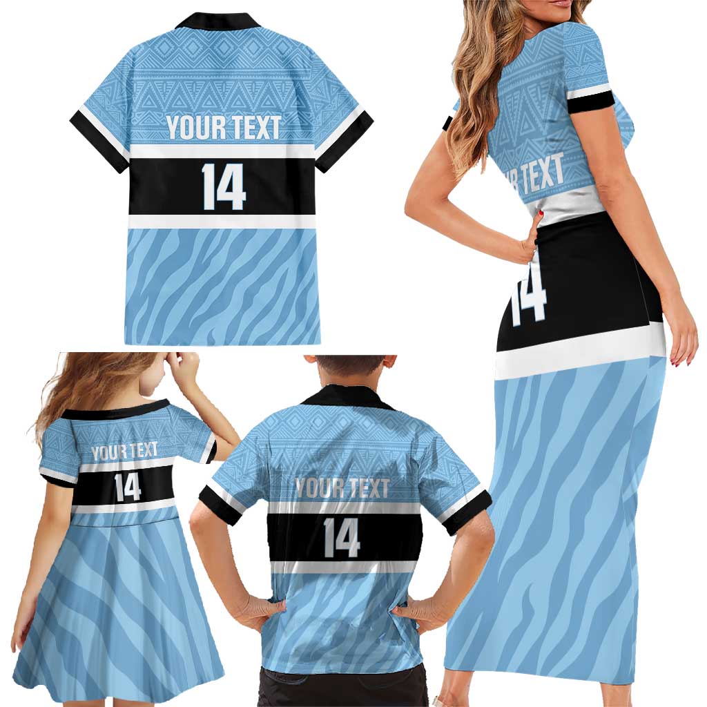Custom Botswana Cricket Family Matching Short Sleeve Bodycon Dress and Hawaiian Shirt Go Baggy Blues Zebra Mascot - Wonder Print Shop