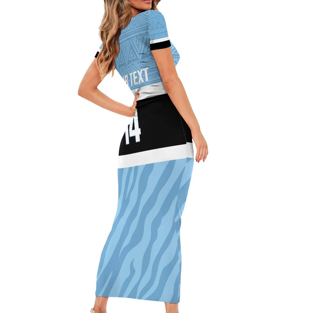Custom Botswana Cricket Family Matching Short Sleeve Bodycon Dress and Hawaiian Shirt Go Baggy Blues Zebra Mascot - Wonder Print Shop