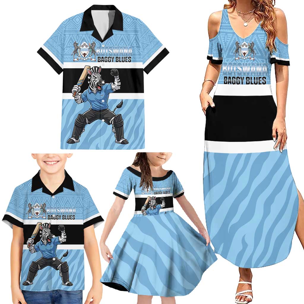 Custom Botswana Cricket Family Matching Summer Maxi Dress and Hawaiian Shirt Go Baggy Blues Zebra Mascot - Wonder Print Shop