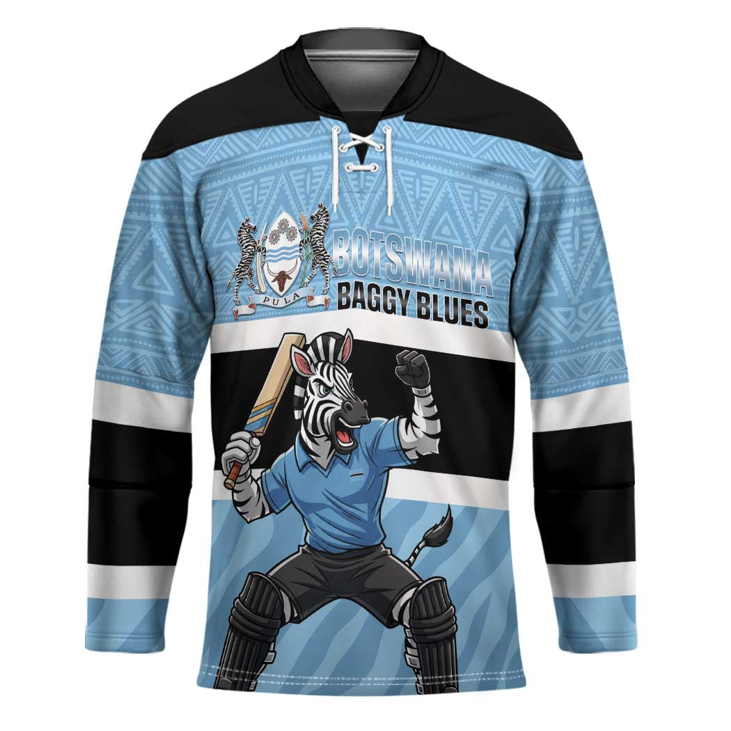 Custom Botswana Cricket Hockey Jersey Go Baggy Blues Zebra Mascot - Wonder Print Shop