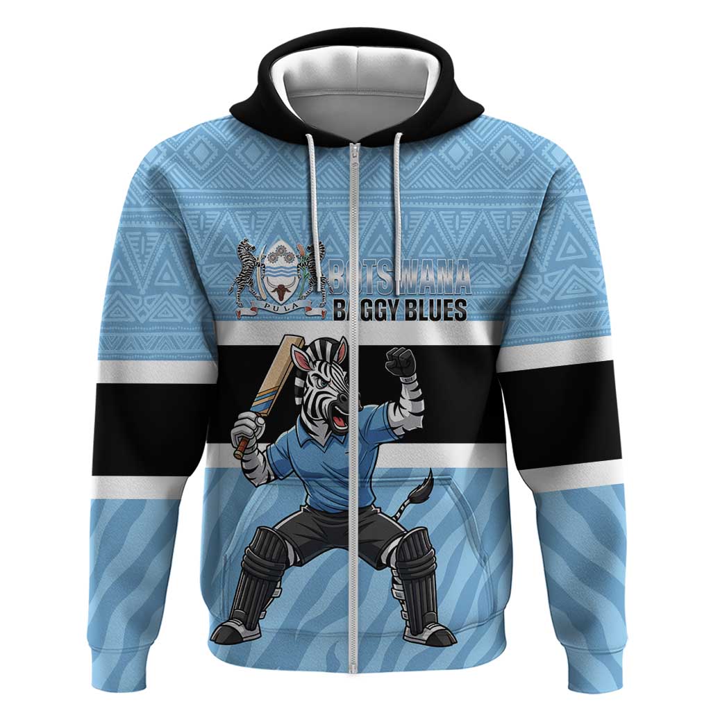 Custom Botswana Cricket Hoodie Go Baggy Blues Zebra Mascot - Wonder Print Shop