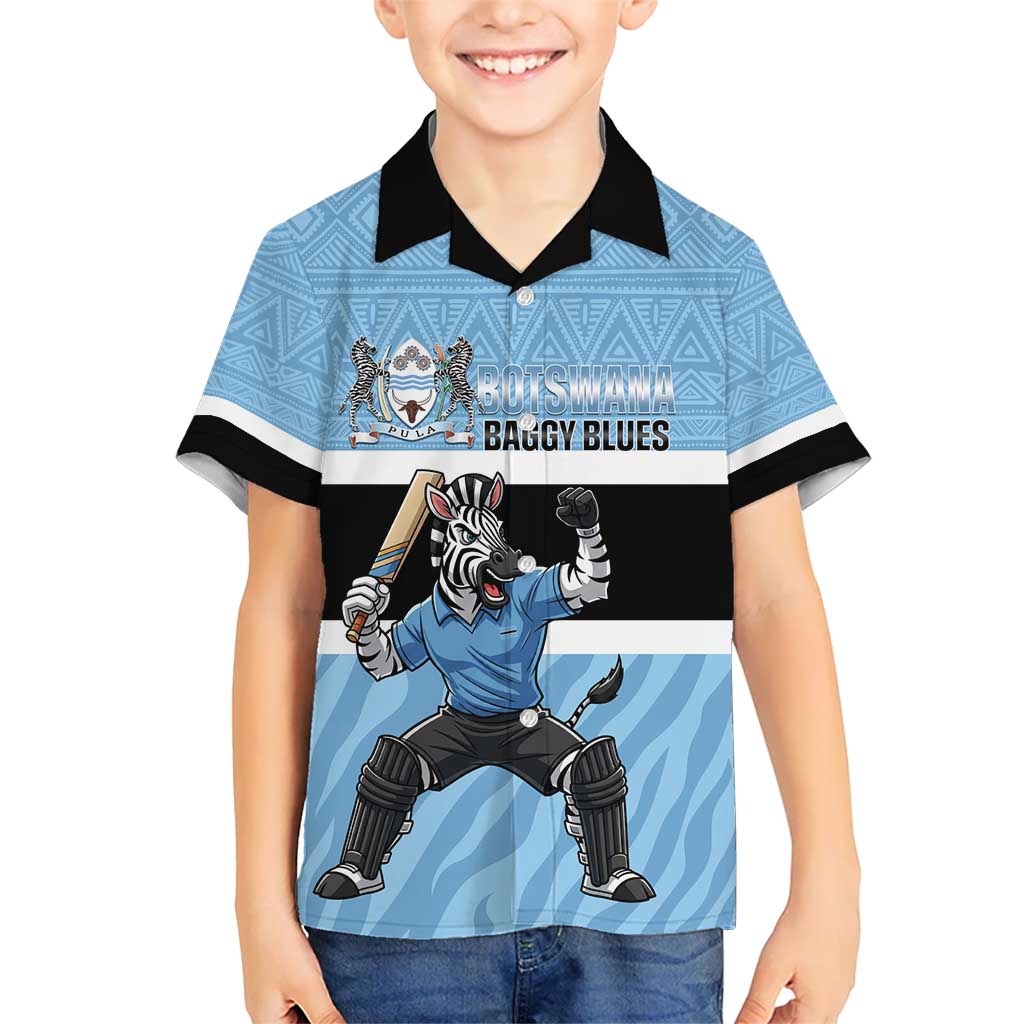 Custom Botswana Cricket Kid Hawaiian Shirt Go Baggy Blues Zebra Mascot - Wonder Print Shop