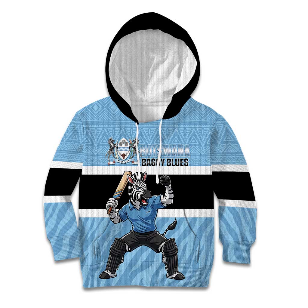 Custom Botswana Cricket Kid Hoodie Go Baggy Blues Zebra Mascot - Wonder Print Shop