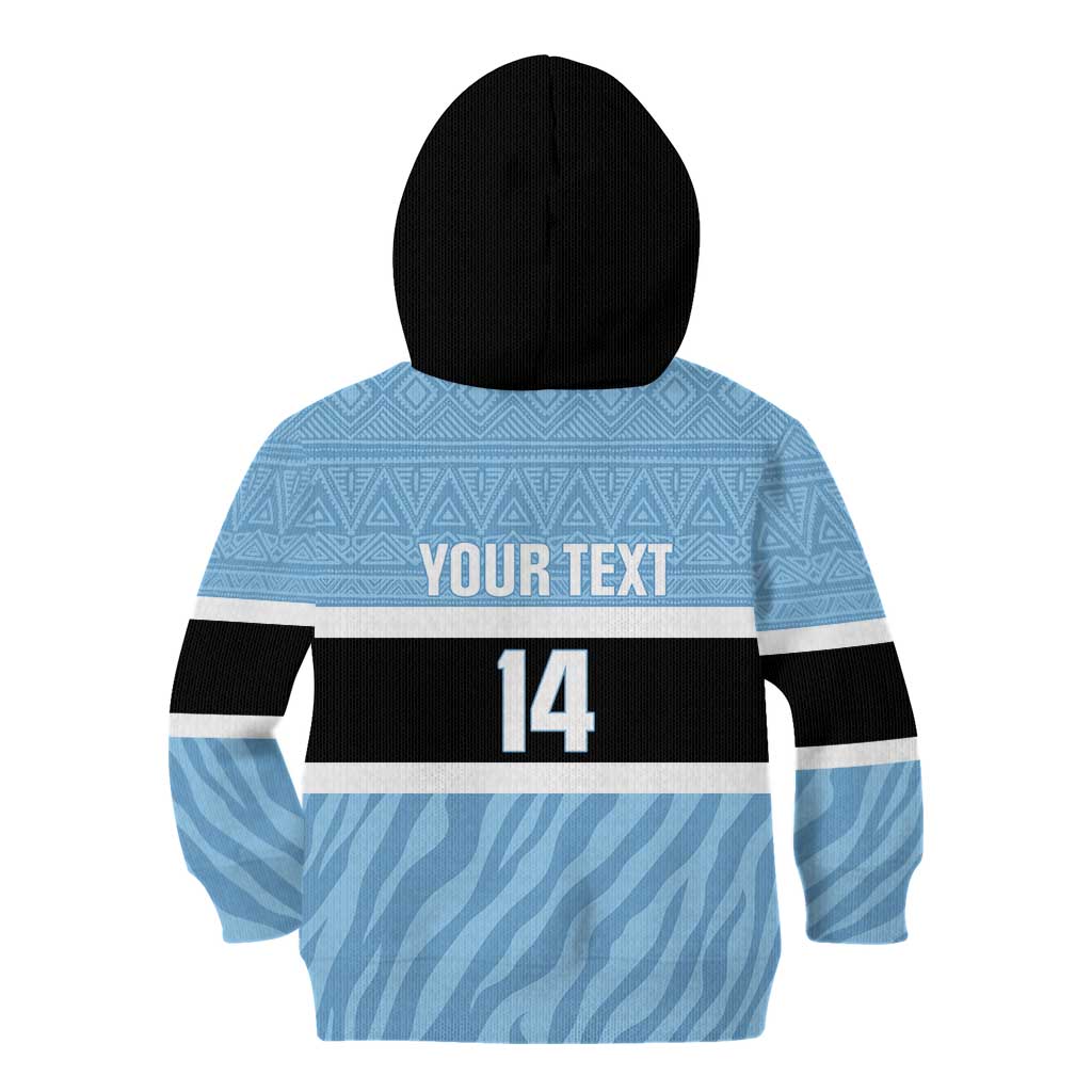 Custom Botswana Cricket Kid Hoodie Go Baggy Blues Zebra Mascot - Wonder Print Shop