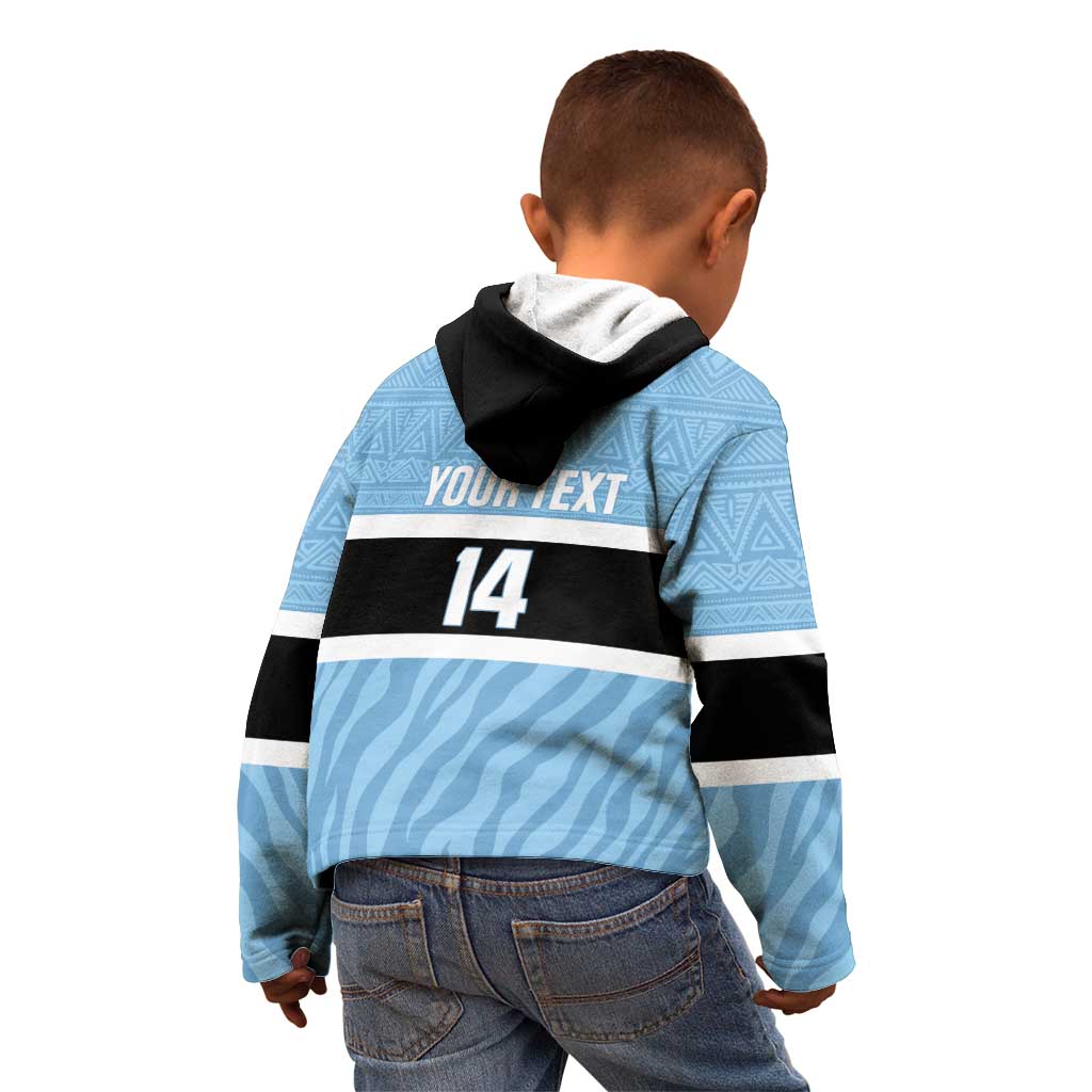 Custom Botswana Cricket Kid Hoodie Go Baggy Blues Zebra Mascot - Wonder Print Shop
