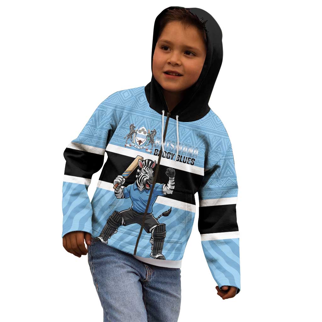 Custom Botswana Cricket Kid Hoodie Go Baggy Blues Zebra Mascot - Wonder Print Shop