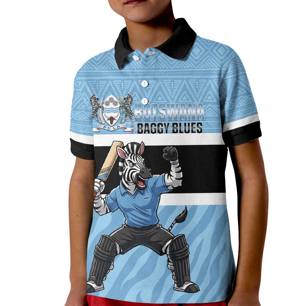 Custom Botswana Cricket Kid Polo Shirt Go Baggy Blues Zebra Mascot - Wonder Print Shop