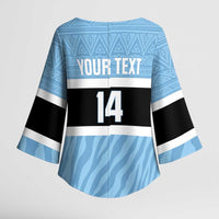 Custom Botswana Cricket Kimono Sleeve Blouse Go Baggy Blues Zebra Mascot - Wonder Print Shop