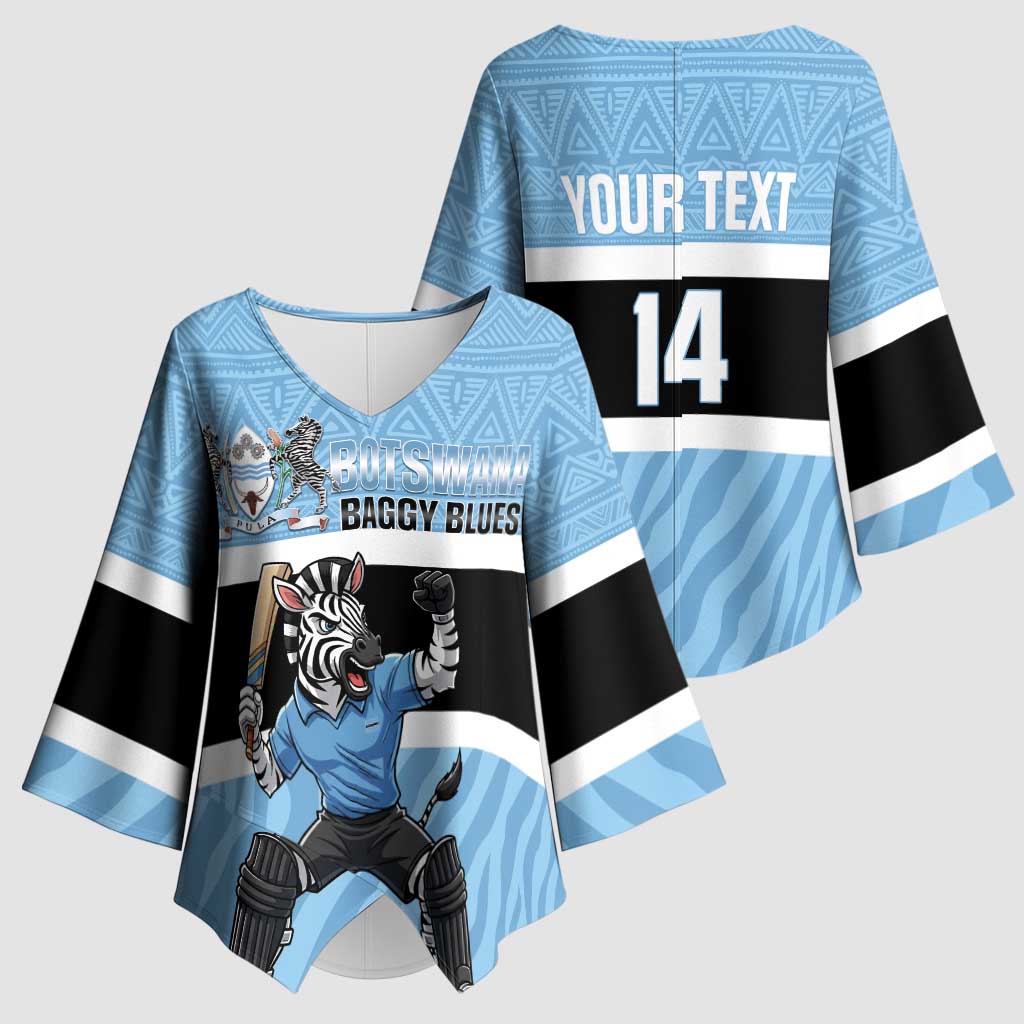 Custom Botswana Cricket Kimono Sleeve Blouse Go Baggy Blues Zebra Mascot - Wonder Print Shop