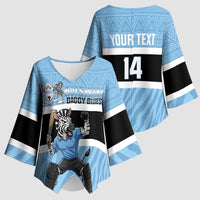Custom Botswana Cricket Kimono Sleeve Blouse Go Baggy Blues Zebra Mascot - Wonder Print Shop