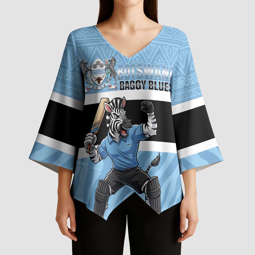 Custom Botswana Cricket Kimono Sleeve Blouse Go Baggy Blues Zebra Mascot - Wonder Print Shop