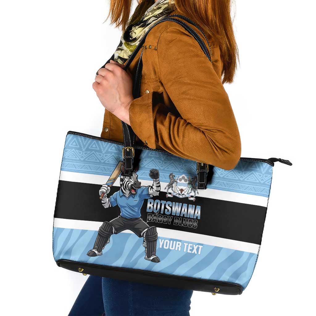 Custom Botswana Cricket Leather Tote Bag Go Baggy Blues Zebra Mascot - Wonder Print Shop