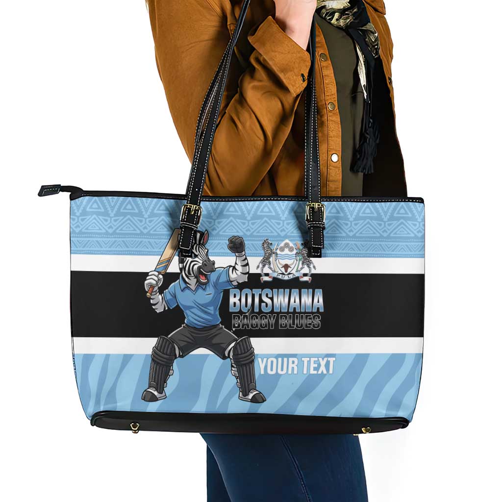 Custom Botswana Cricket Leather Tote Bag Go Baggy Blues Zebra Mascot - Wonder Print Shop