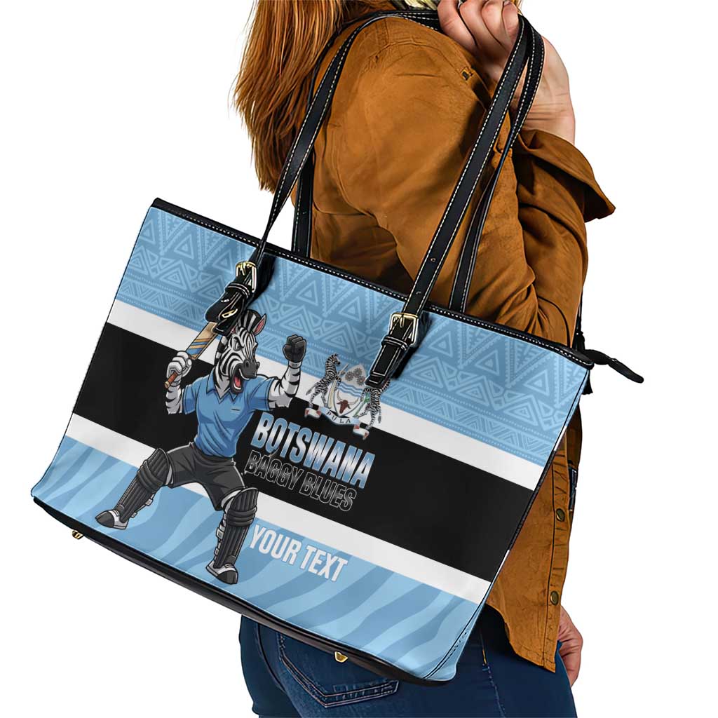 Custom Botswana Cricket Leather Tote Bag Go Baggy Blues Zebra Mascot - Wonder Print Shop