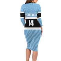 Custom Botswana Cricket Long Sleeve Bodycon Dress Go Baggy Blues Zebra Mascot - Wonder Print Shop