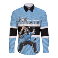 Custom Botswana Cricket Long Sleeve Button Shirt Go Baggy Blues Zebra Mascot - Wonder Print Shop