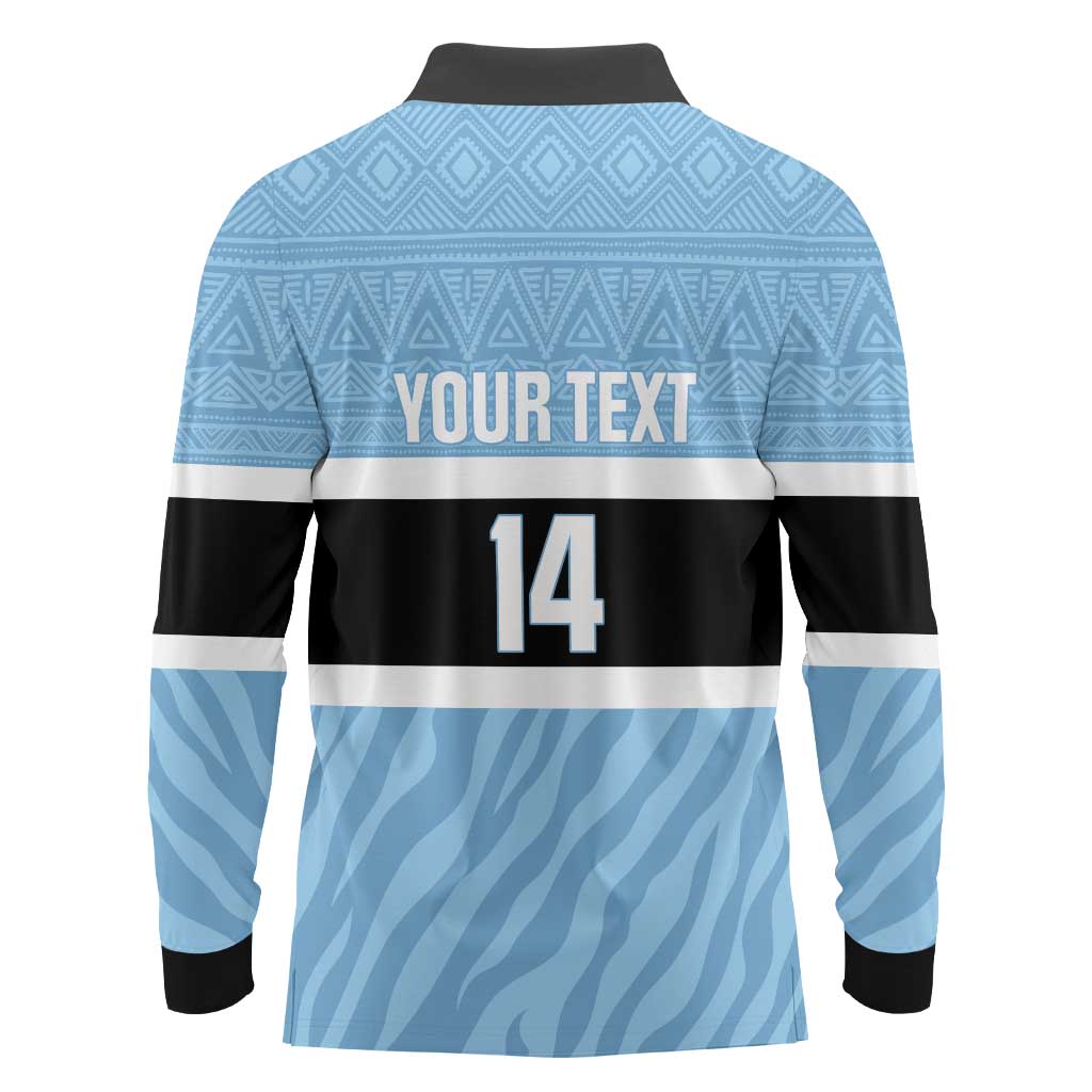 Custom Botswana Cricket Long Sleeve Polo Shirt Go Baggy Blues Zebra Mascot - Wonder Print Shop