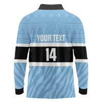 Custom Botswana Cricket Long Sleeve Polo Shirt Go Baggy Blues Zebra Mascot - Wonder Print Shop