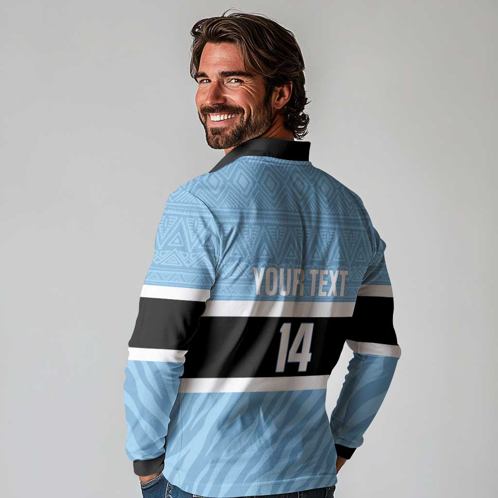 Custom Botswana Cricket Long Sleeve Polo Shirt Go Baggy Blues Zebra Mascot - Wonder Print Shop