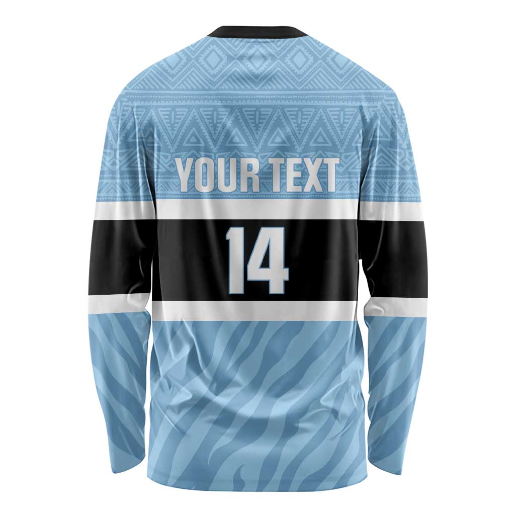 Custom Botswana Cricket Long Sleeve Shirt Go Baggy Blues Zebra Mascot - Wonder Print Shop