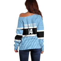 Custom Botswana Cricket Off Shoulder Sweater Go Baggy Blues Zebra Mascot - Wonder Print Shop