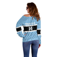 Custom Botswana Cricket Off Shoulder Sweater Go Baggy Blues Zebra Mascot - Wonder Print Shop