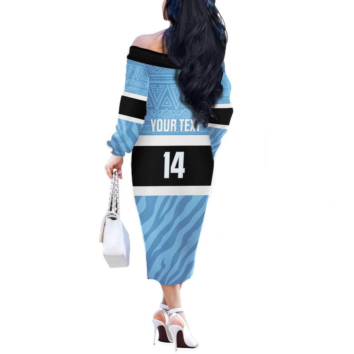 Custom Botswana Cricket Off The Shoulder Long Sleeve Dress Go Baggy Blues Zebra Mascot - Wonder Print Shop