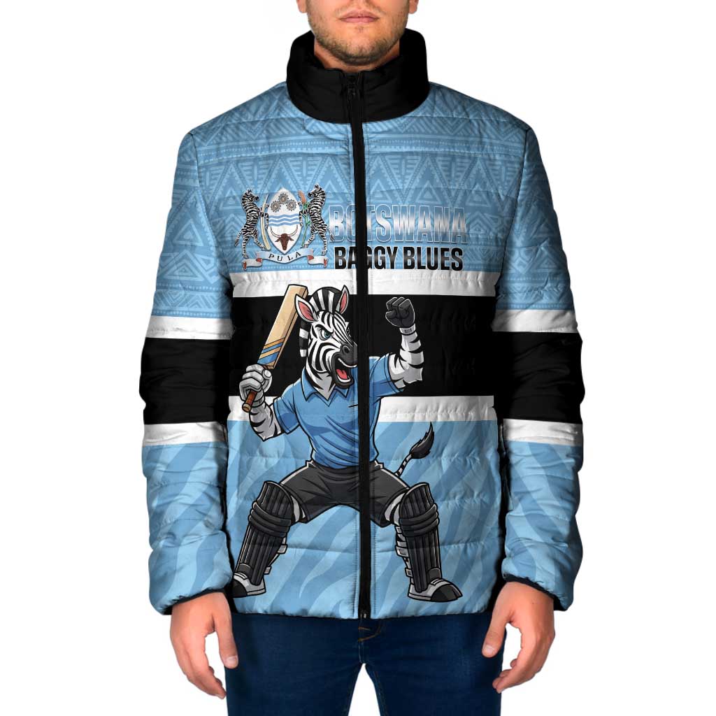 Custom Botswana Cricket Padded Jacket Go Baggy Blues Zebra Mascot - Wonder Print Shop