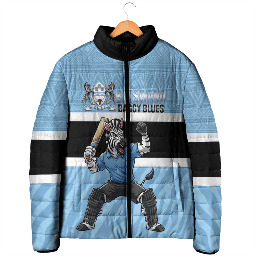 Custom Botswana Cricket Padded Jacket Go Baggy Blues Zebra Mascot - Wonder Print Shop