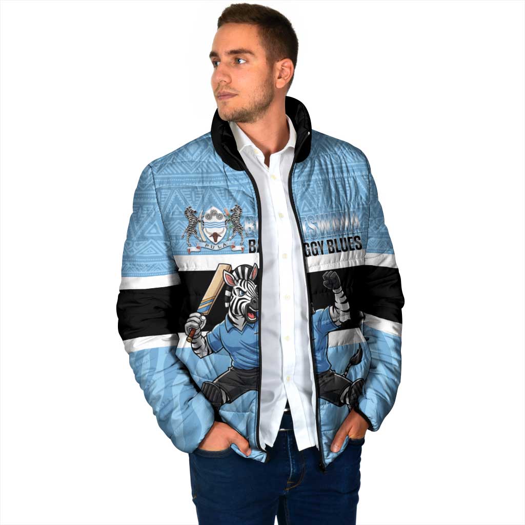 Custom Botswana Cricket Padded Jacket Go Baggy Blues Zebra Mascot - Wonder Print Shop