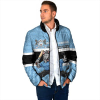 Custom Botswana Cricket Padded Jacket Go Baggy Blues Zebra Mascot - Wonder Print Shop