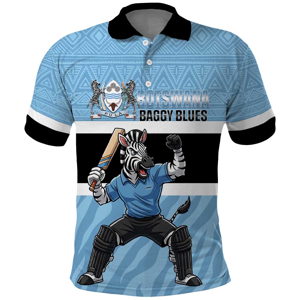 Custom Botswana Cricket Polo Shirt Go Baggy Blues Zebra Mascot - Wonder Print Shop