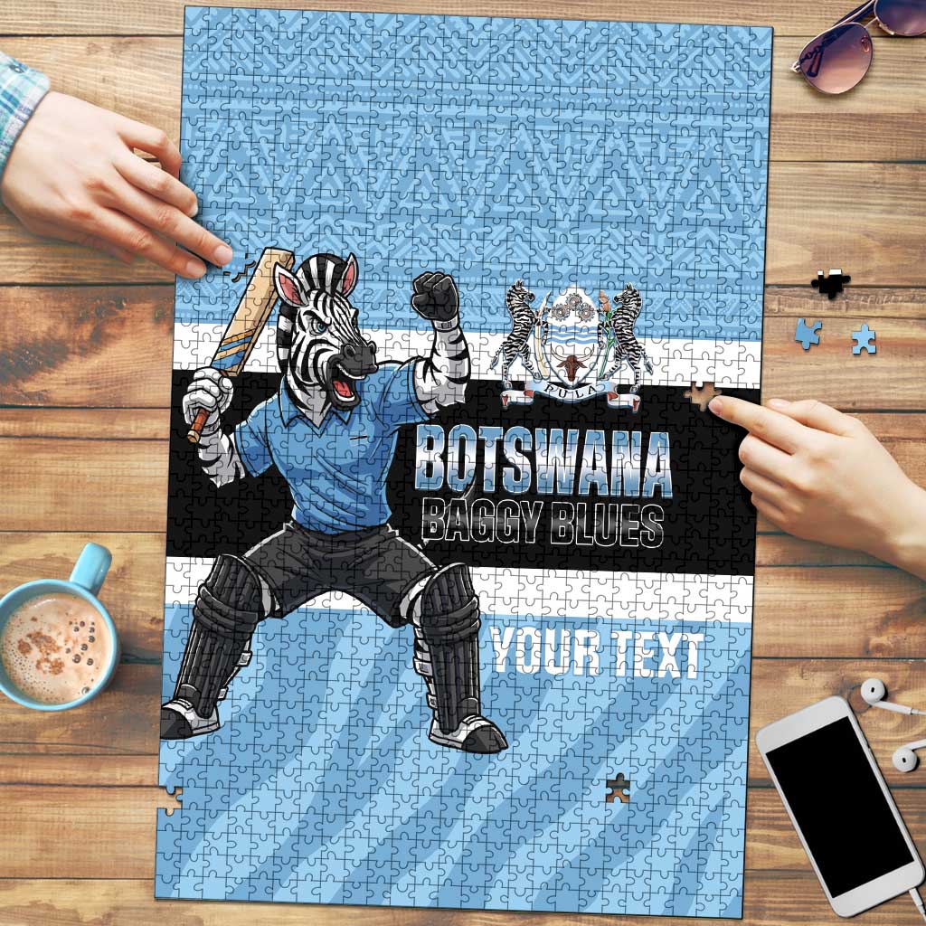 Custom Botswana Cricket Puzzle Go Baggy Blues Zebra Mascot - Wonder Print Shop