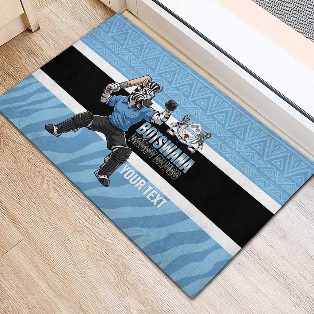Custom Botswana Cricket Rubber Doormat Go Baggy Blues Zebra Mascot - Wonder Print Shop
