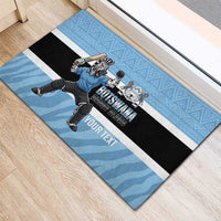 Custom Botswana Cricket Rubber Doormat Go Baggy Blues Zebra Mascot - Wonder Print Shop
