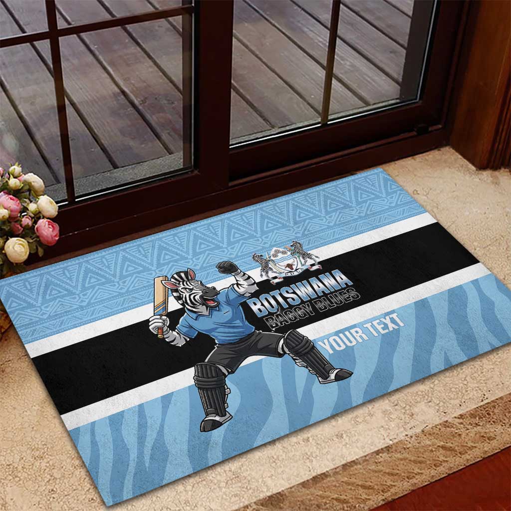 Custom Botswana Cricket Rubber Doormat Go Baggy Blues Zebra Mascot - Wonder Print Shop