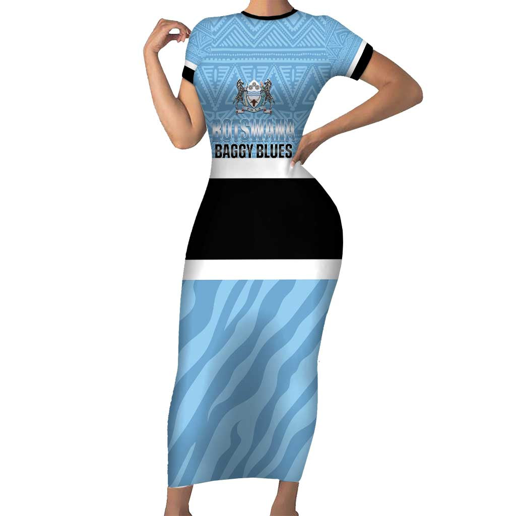 Custom Botswana Cricket Short Sleeve Bodycon Dress Go Baggy Blues Zebra Mascot - Wonder Print Shop